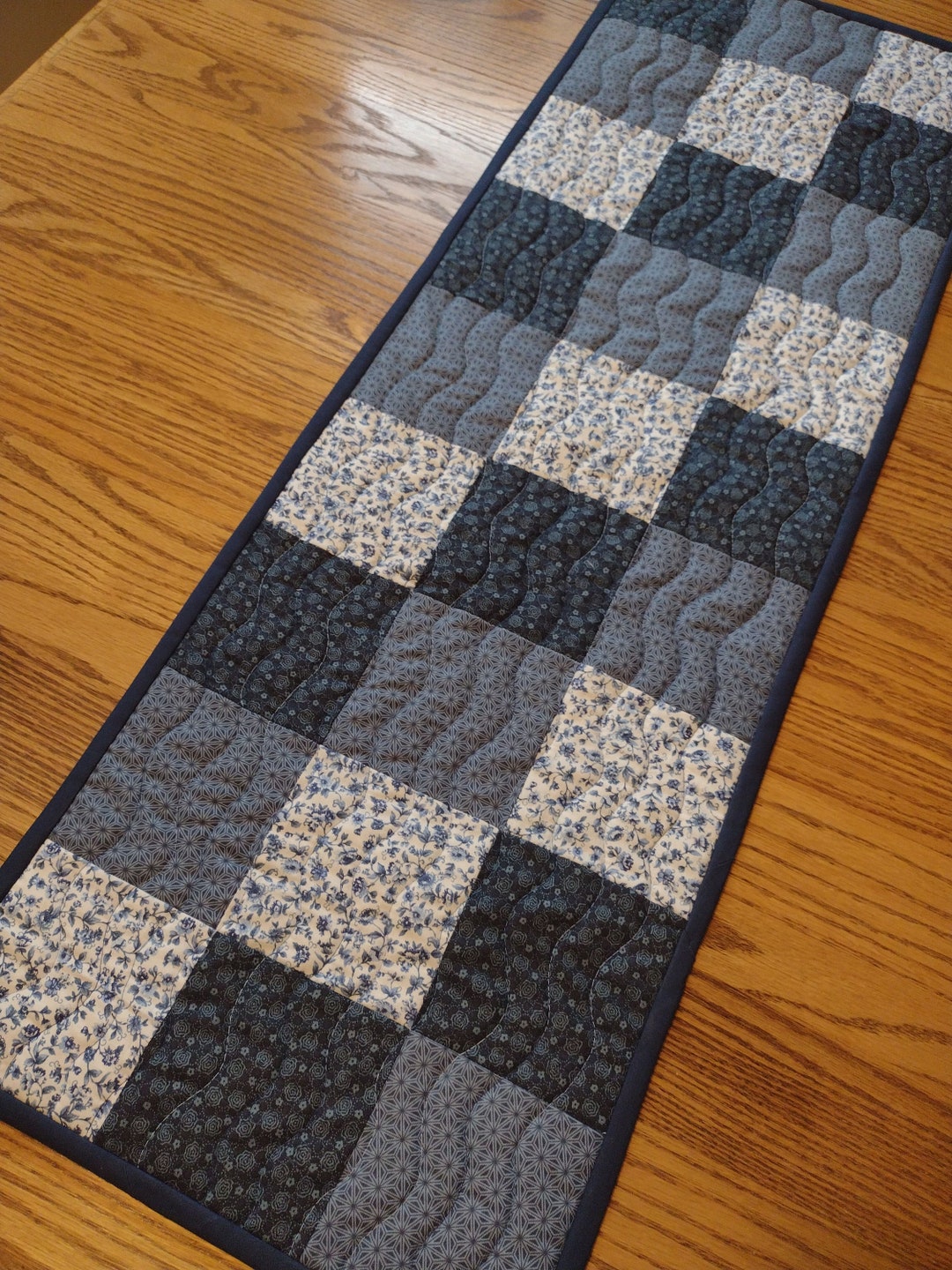 Quilted Table Runner Blue Quilted Table Runner Farmhouse Etsy