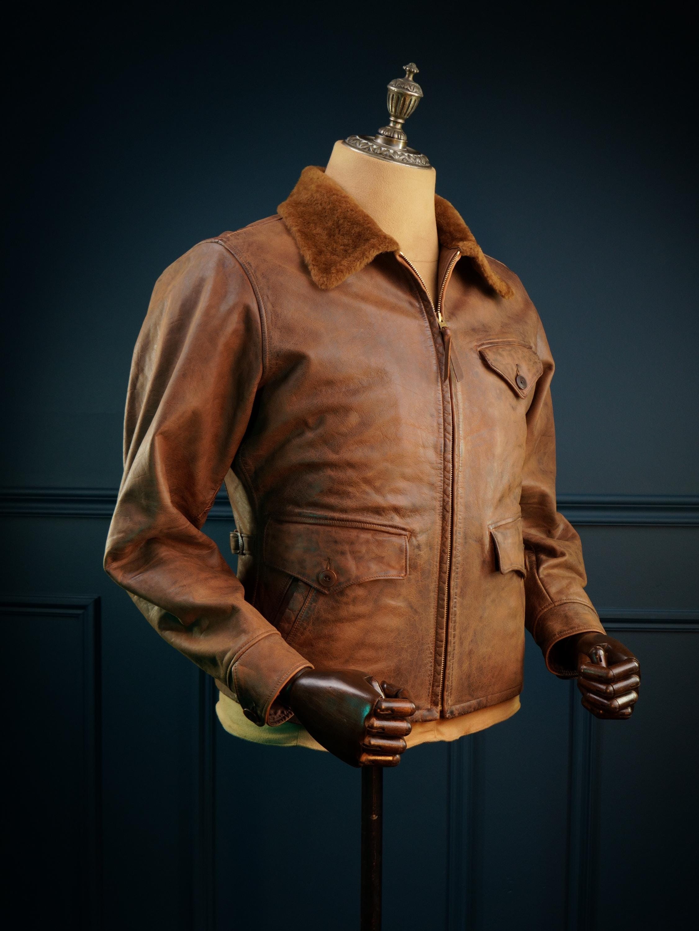 Ralph Lauren Double RRL Shearling Collar Newsboy 30s Style Leather