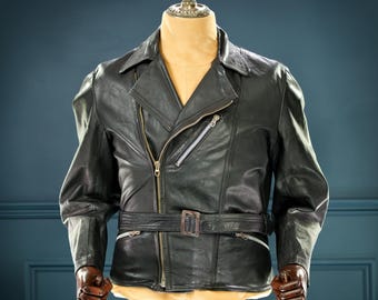 Vtg 60s 70s Champion Rivetts Distressed Black Leather Fringed