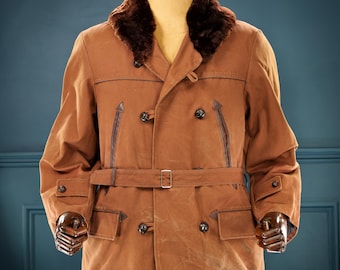 Vintage 50s 1950s French Leather Barnstormer Canadienne Coat