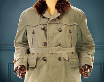 Vintage 50s 1950s French Leather Barnstormer Canadienne Coat