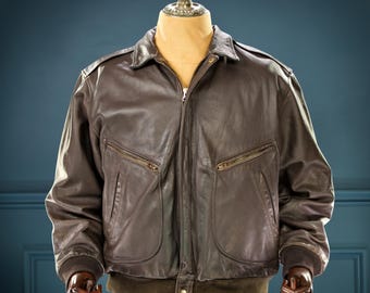 Chevignon Vintage Leather Jacket Pilots Aviator 1957 THORNES Brown