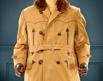 Vintage 50s 1950s French Leather Barnstormer Canadienne Mackinaw Ranch ...
