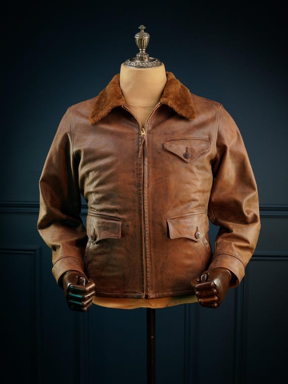 RRL XL ブラウンミリタリージャケット Ralph Lauren Double RRL Shearling Collar Newsboy 30s Style Leather