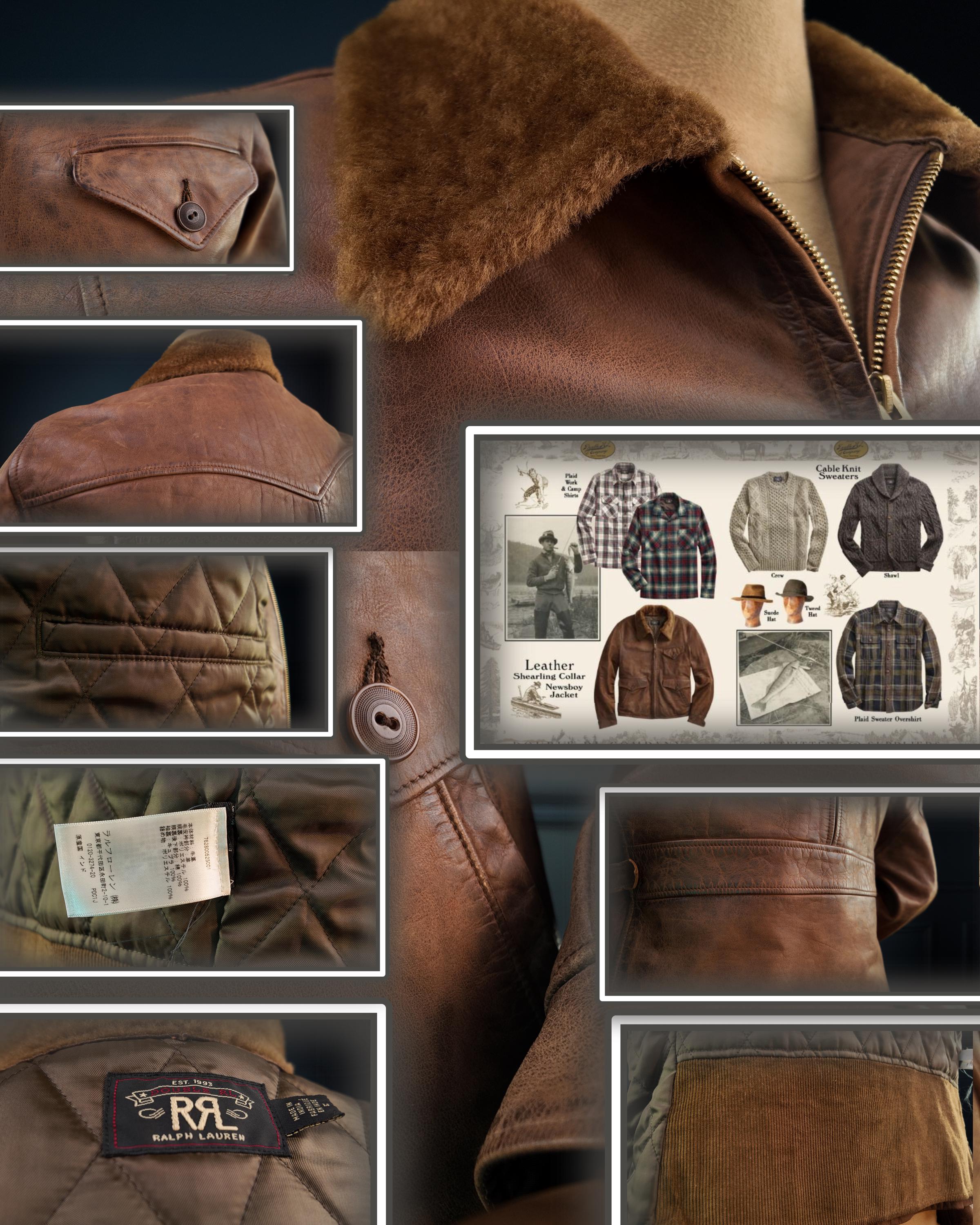 Ralph Lauren Double RRL Shearling Collar Newsboy 30s Style Leather