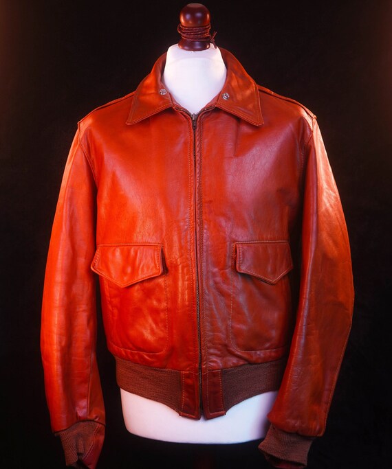 Vintage 80s Seadream A2 Tan Leather Flight Quilted Bomber Jacket 