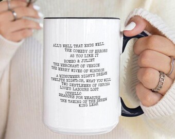 Shakespeare's Plays Accent Mug, Actor Gift, Shakespeare Mug, Coffee Lover Gift, 11oz Mug, 15oz Mug, Booknerd Mug, Ceramic Mug, Coffee Mug