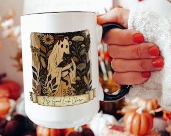 Ghost Black Cat Mug, Aesthetic Halloween Mug, Black Cat Mug, Cute Ghost Mug, Halloween Gift, Coffee Lover, Halloween Decor, Gift for Her