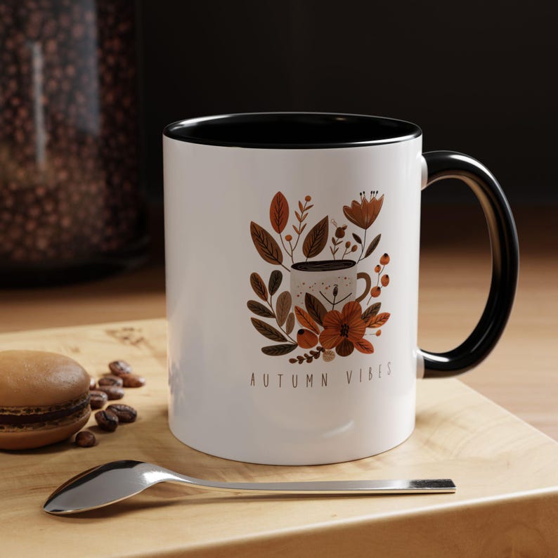 Autumn Vibes Accent Mug, Hygge Mug, Cozy Fall Mug, Coffee Lover Gift, 11oz Mug, 15oz Mug, Gift for Her, Fall Birthday Gift, Ceramic Mug image 3