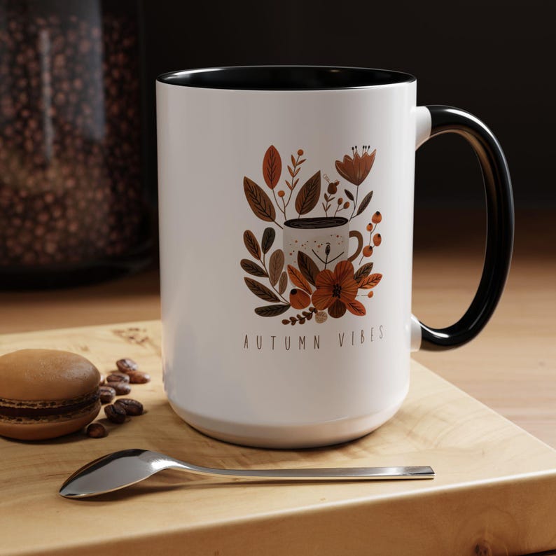 Autumn Vibes Accent Mug, Hygge Mug, Cozy Fall Mug, Coffee Lover Gift, 11oz Mug, 15oz Mug, Gift for Her, Fall Birthday Gift, Ceramic Mug image 4