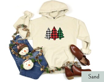 Buffalo Plaid Christmas Tree Hoodie, Holiday Hoodie, Christmas Hoodie, Holiday Gift, Friend Gift, Gildan 18500, Buffalo Plaid Hoodie