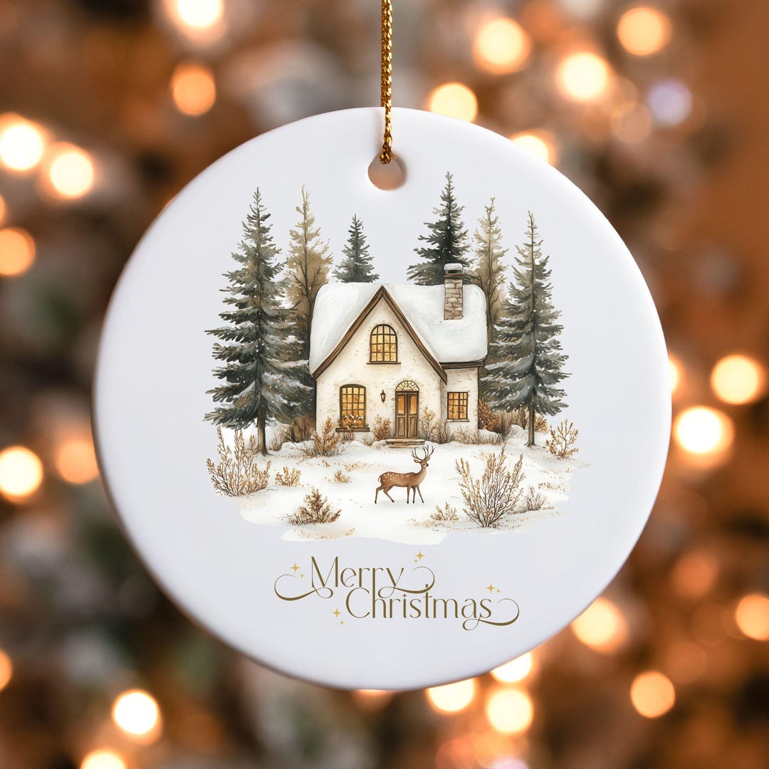 Rustic Christmas Cottage Ornament, Ceramic Ornament, Christmas Decor ...