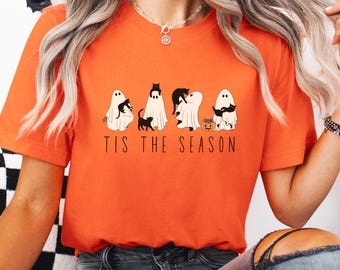 Tis The Season, Cute Ghosts, Spooky Season, Black Cats, Halloween Ghost, Halloween Cats, Trick or Treat, Fall Shirt, Cute Cats, Gift For Her