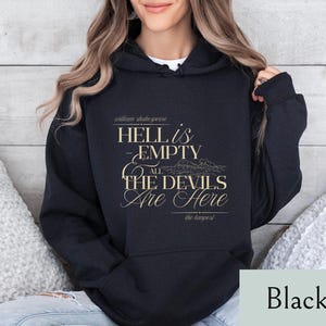Sudadera con capucha "El infierno está vacío", sudadera con capucha "Tempestad", sudadera con capucha "Shakespeare", regalo para actor, aficionado al teatro, cita de Shakespeare, regalo para profesor, unisex Gildan 18500