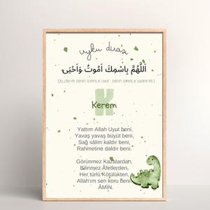 Kinderzimmer Poster mit Dua, uyku duasi, Hediye, Geschenk zur Geburt, bebekhediyesi, Cocukodasi, Bebekodasi, Gastgeschenke, Islam, dino