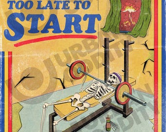 Skeleton Bench Press Print, Vintage Gym Art Digital Download, Funny Fitness Wall Decor, Weightlifting Poster, Workout Motivation Quote