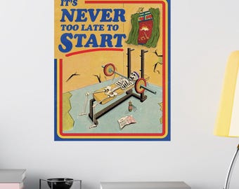 Motivational Fitness Poster, Home Gym Decor, Workout Art, Positive Quotes, Skeleton Gym