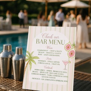Bearbeitbare Bar Menü Vorlage - Tropisches Aquarell Drink Schild