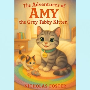 Lot de livres pour enfants | Les aventures d'Amy le chaton tigré gris + pages à colorier + affirmations + méditation au coucher