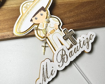 Mi Bautizo Cake Topper with Rosary | Charro Topper | Baptism