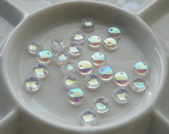 Crystal AB Czech Glass Lentil Beads, 6mm (25 beads)