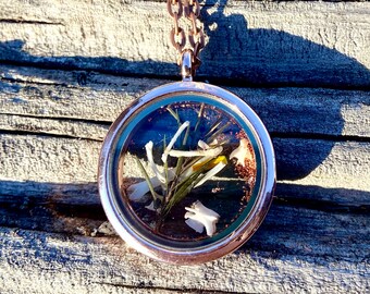 Miniature Sculpture in Memory Locket, Copper, Bones, Plants, OOAK