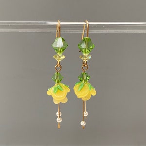 Lemon Yellow Lamp Work Glass Flower Earrings