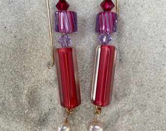 Ruby Rose and Lavender Pearl Drop Earrings