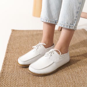 White Leather Barefoot Derby Shoes – Handmade Flexible Flats