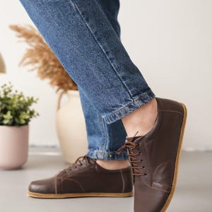 Brown Leather Women’s Barefoot Sneakers – Zero Drop, Wide Toe Box, Minimalist Shoes for Natural Walking, Healthy Flexible Fit