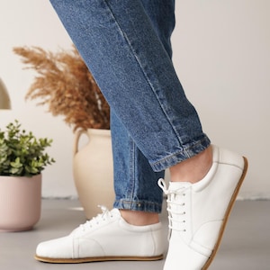 White Leather Barefoot Sneakers – Wide Toe, Zero-Drop Design