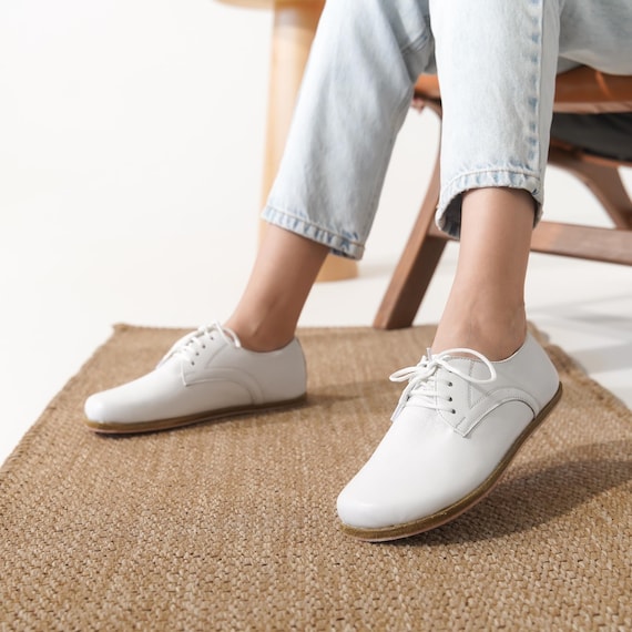 Barfußschuhe Leder Ballerinas Weiten Weiße Leder Oxford-Schuhe Für