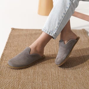Grey Suede Leather Barefoot Sandals for Women – Wide Toe Zero-Drop Flats, Flexible Comfortable Lightweight Breathable Healthy Rubber Sole