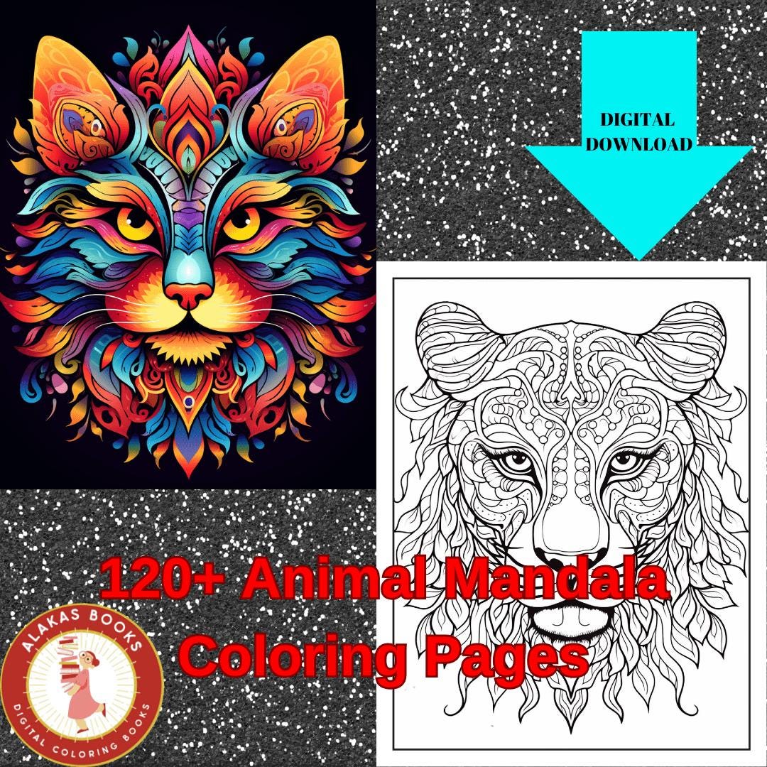 100 Animals Mandala Coloring Pages,animals Mandala Digital Coloring ...