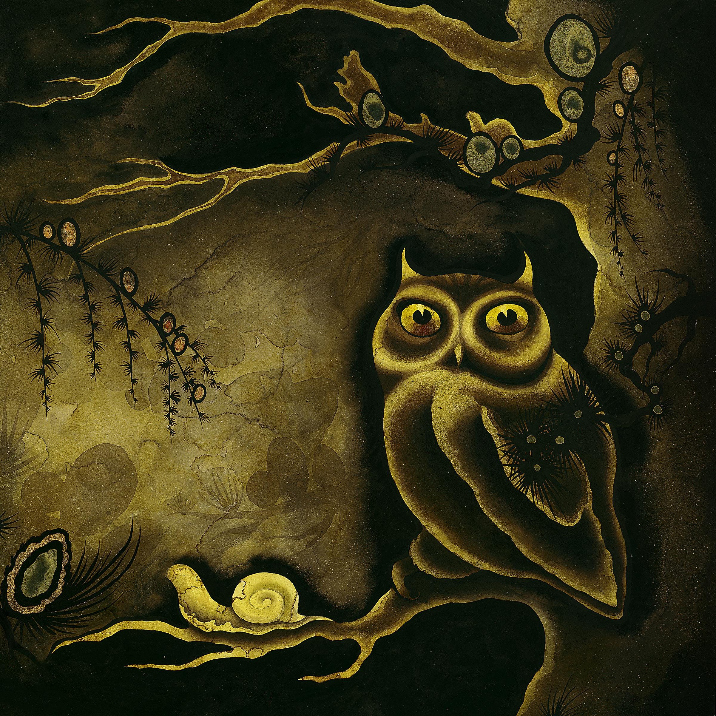 Owl, Snail & Pine Tree print by Kamala Dolphin-Kingsley