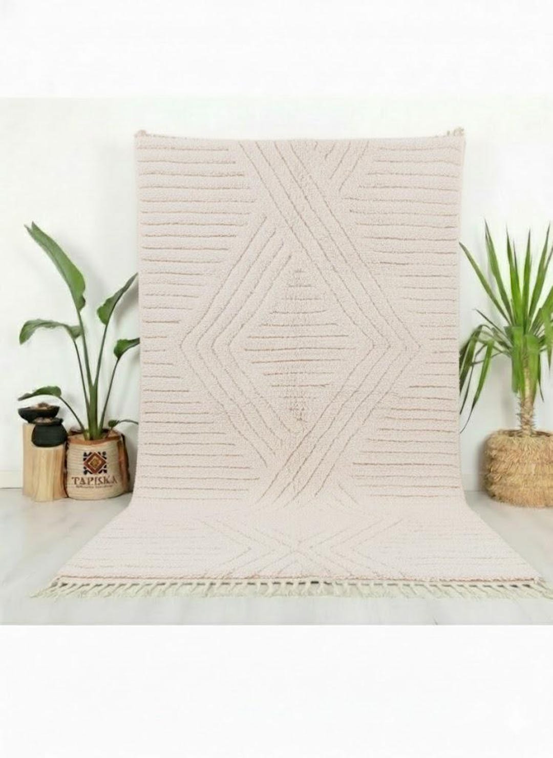 Raised Pattern Rugs Handmade Cream Wool Moroccan Rug – Raised Geometric Design - Etsy