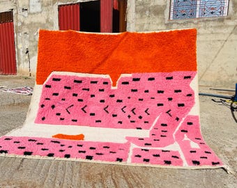 Handmade Moroccan Wool Rug – Pink Orange Berber Carpet