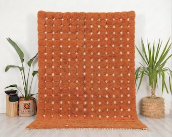 Handmade Berber Moroccan Rug: Terracotta Orange Geometric Wool Carpet