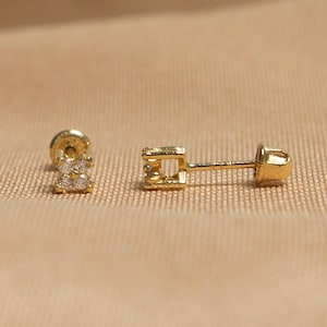 14K Gold Tiny Flower Earrings, Super Dainty Solid Gold Screw Back Flower Stud Earrings
