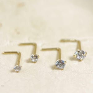 14K Solid Gold Diamond L Shape, L Bend Nose Piercing Stud, 20g Thin Nose Stud, Elegant Solid Gold Nose Jewelry