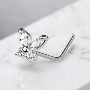 20g L shape Nose Stud, Butterfly Top L Bend Nose Piercing Stud, Cute Dainty Nose Ring Jewelry, Nose Screw Jewelry