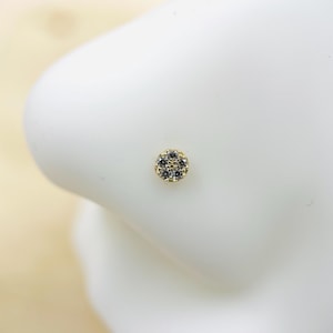 14K Gold Round Nose Stud, Diamond Cluster Nose Piercing Stud, 20g Gold Nose Pin Ball End Nose Stud, Solid Gold Nose Ring