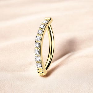 14K Gold Belly Ring Clicker, Dainty CZ Curved Navel Piercing Clicker Ring Solid Gold Belly Button Ring Piercing Gift for Her