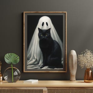 Ghost Cat Digital Print, Halloween Wall Art, Halloween Black Cat Print, Vintage Halloween Decor, Farmhouse Halloween Poster, Spooky Season