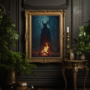 Devil in The Woods Print, Printable, Dark Academia Art, Gothic Wall Art, Devil Wall Art, Demon Print, Dark Cottagecore Art, Dark Fantasy Art
