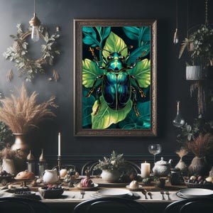 Jewel Beetle Art Print, Moody Bug Print, Dark Academia , Dark Cottagecore Wall Decor, Vintage Beetle Poster, Gothic Wall Art, Whimsigoth Art
