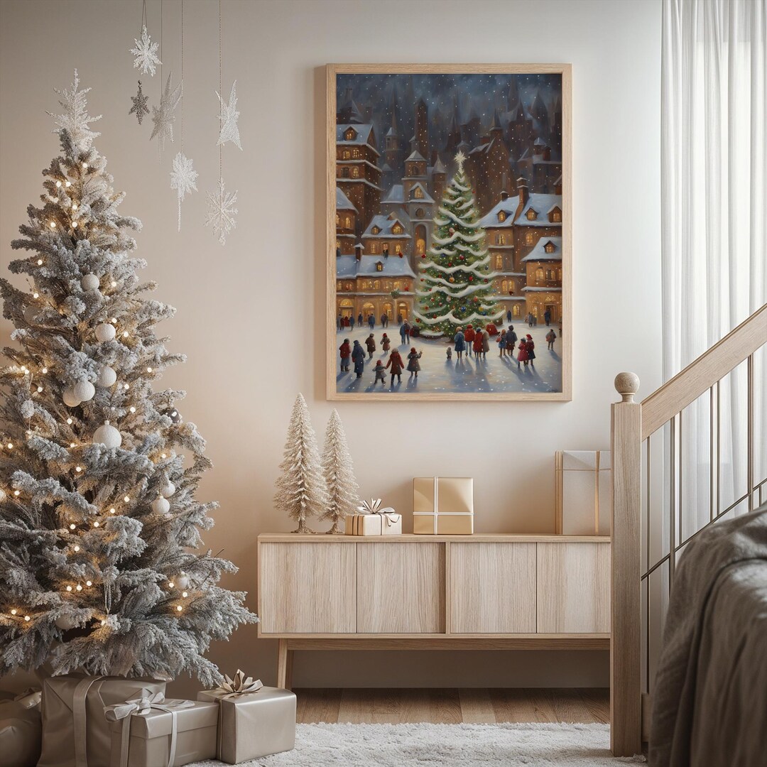 Christmas Village Print, Digital Download, Winter Town Wall Art ...