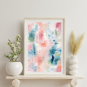 Abstract Boho Pastel, Digital Download Art Print,  Modern Minimalist Wall Decor, Soft Pink and Blue Watercolour Art | Eclectic Boho Art