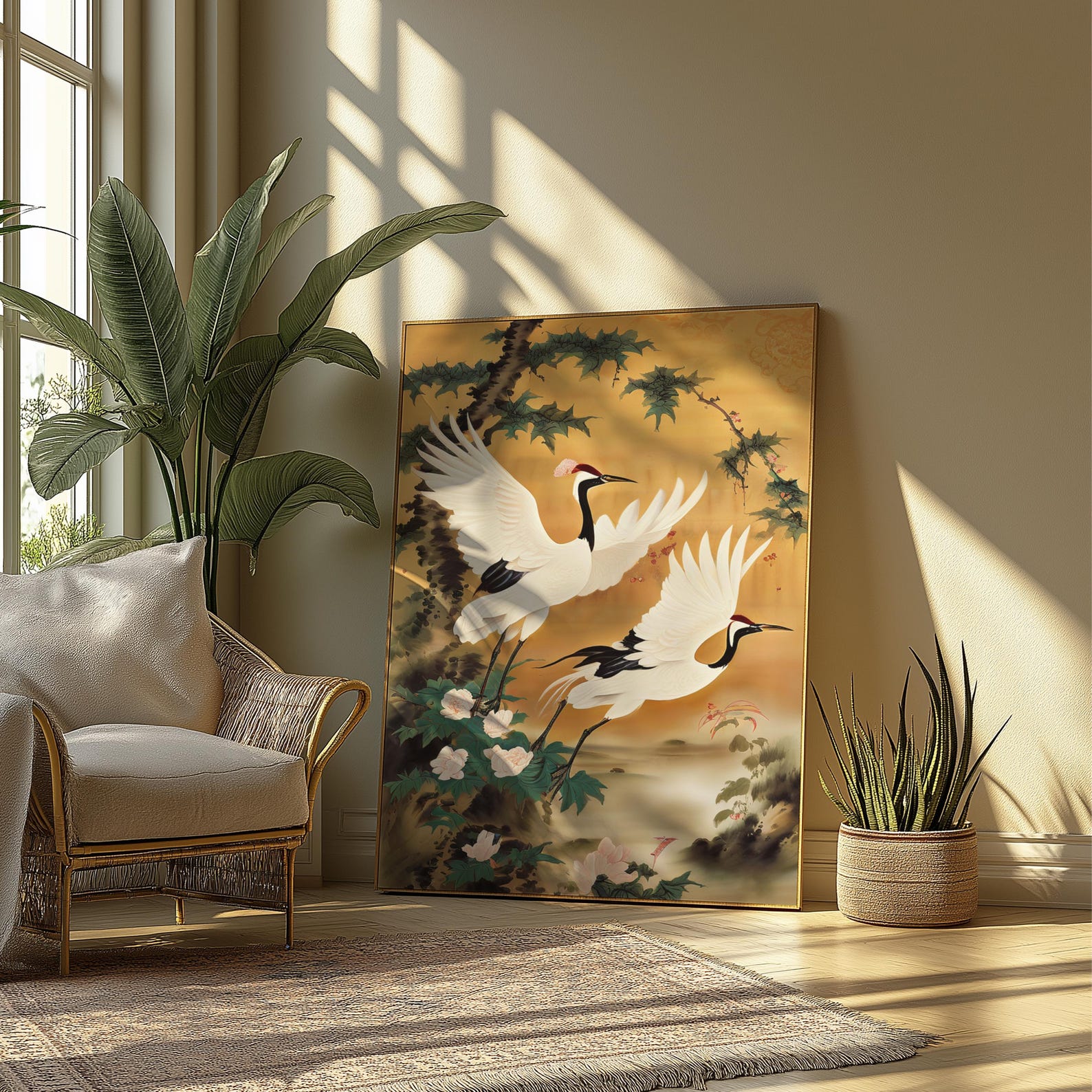 Flying Cranes Wall Art, Japandi Style Print, Crane Bird Print, Vintage Japanese Home Decor ...