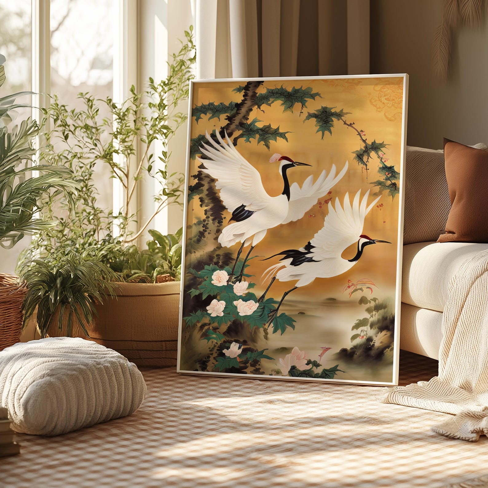 Flying Cranes Wall Art, Japandi Style Print, Crane Bird Print, Vintage Japanese Home Decor ...